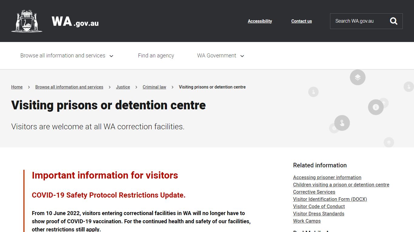 Visiting prisons or detention centre - correctiveservices.wa.gov.au